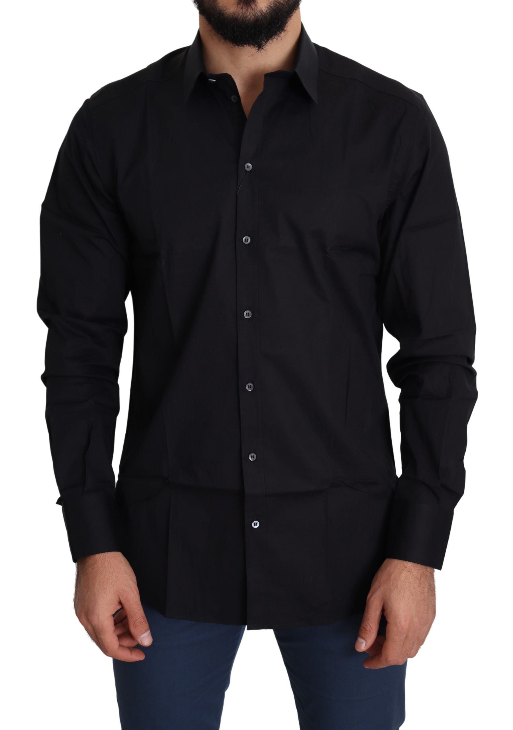 Dolce & Gabbana Schwarzes Formal GOLD Hemd aus Baumwollstretch
