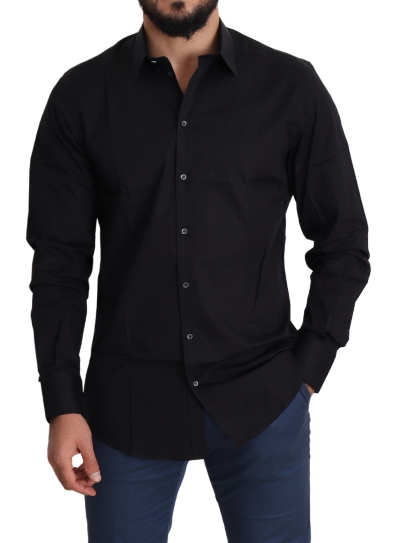 Dolce & Gabbana Schwarzes Formal GOLD Hemd aus Baumwollstretch