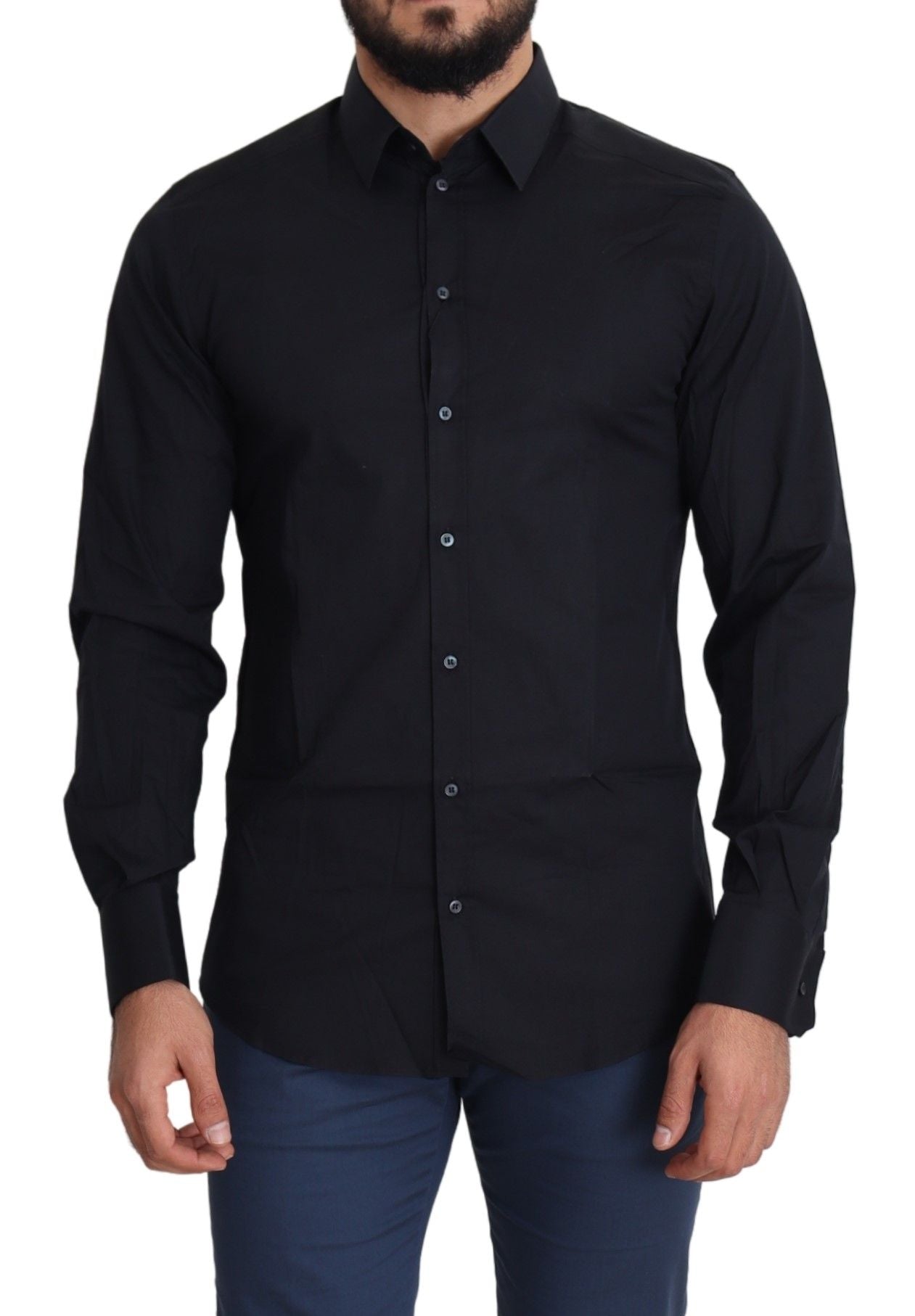 Dolce & Gabbana Blaues Formal GOLD Hemd aus Baumwolle