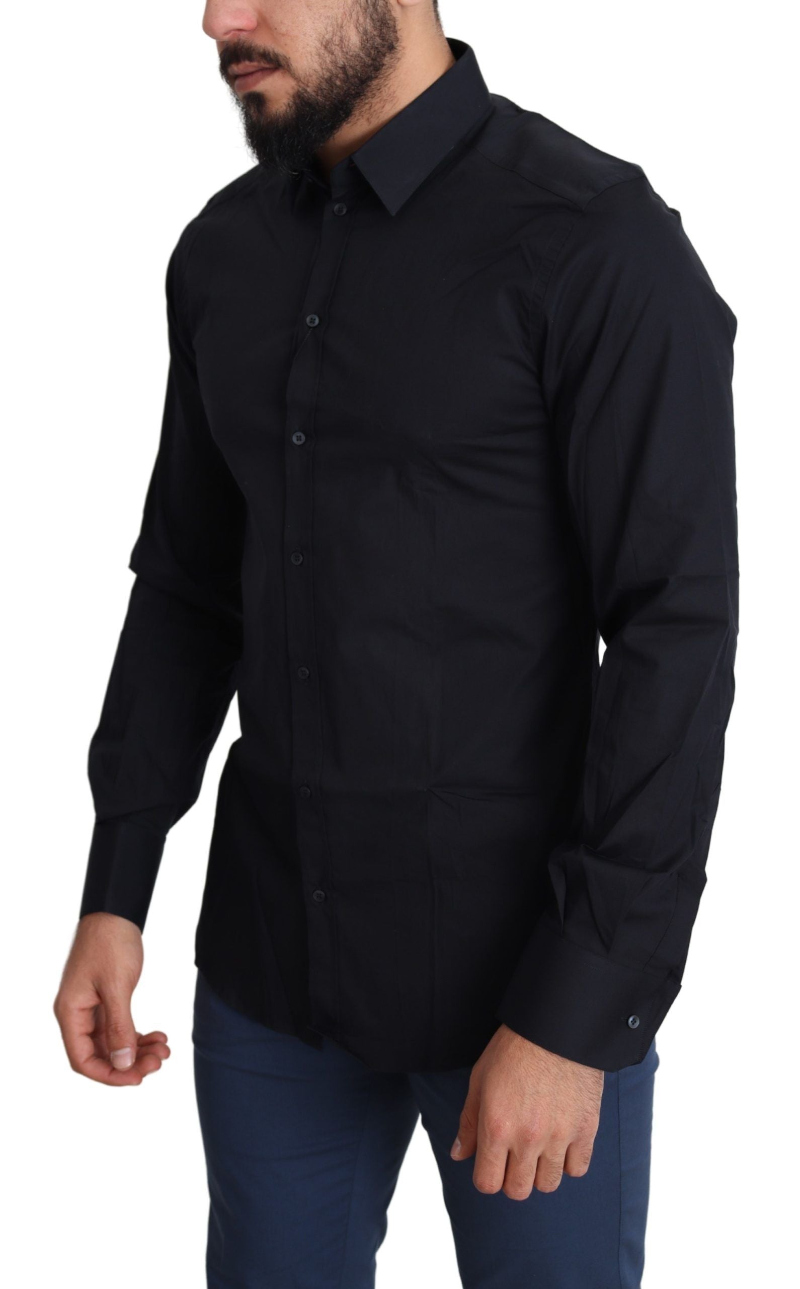 Dolce & Gabbana Blaues Formal GOLD Hemd aus Baumwolle