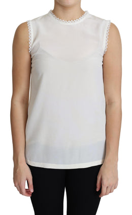 Dolce & Gabbana Weiße Seidenbluse mit Spitzenbesatz und ärmellosem Oberteil