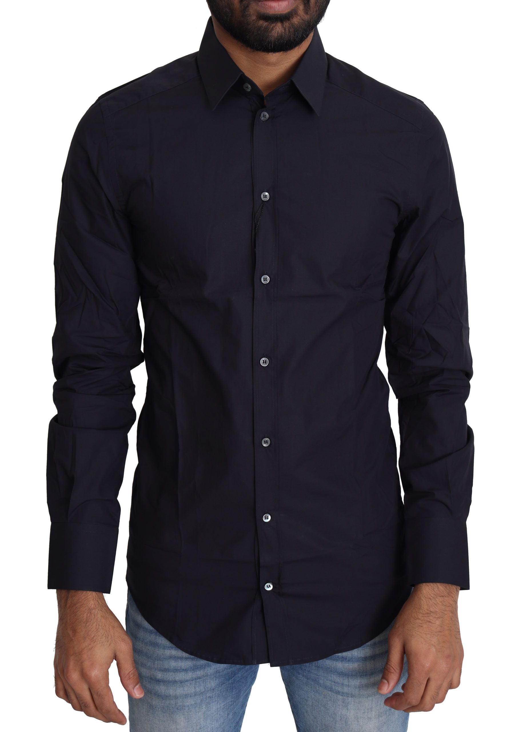 Dolce & Gabbana Marineblaues formelles Hemd aus Baumwolle