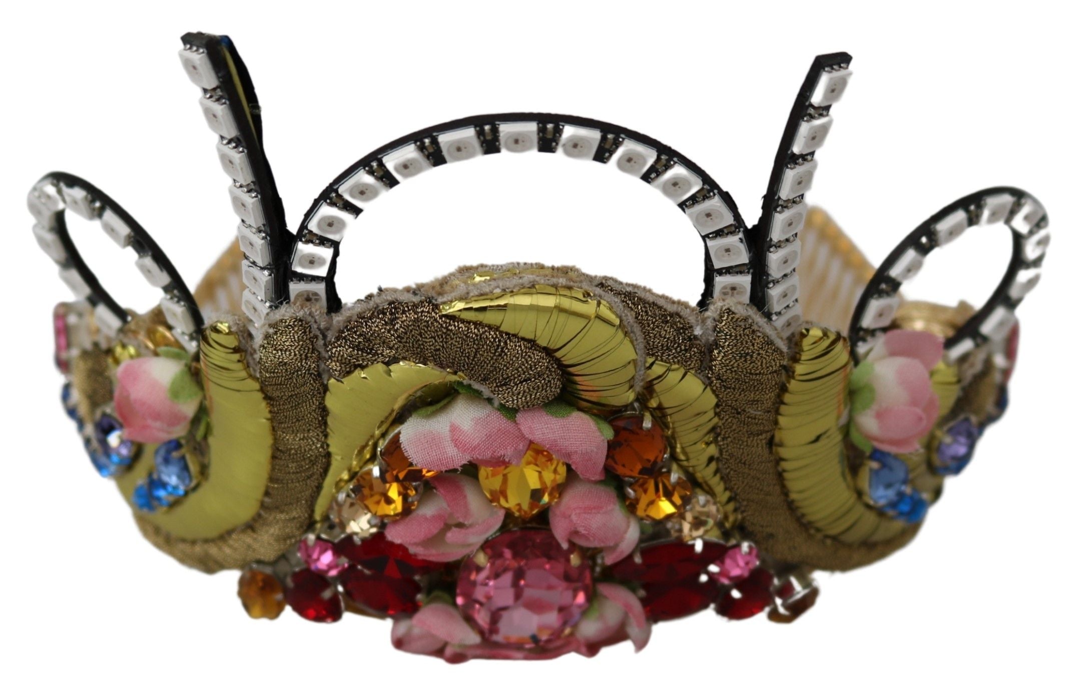 Dolce & Gabbana Gold Messing Floral Kristalle LED Lichter Krone Tiara Diadem