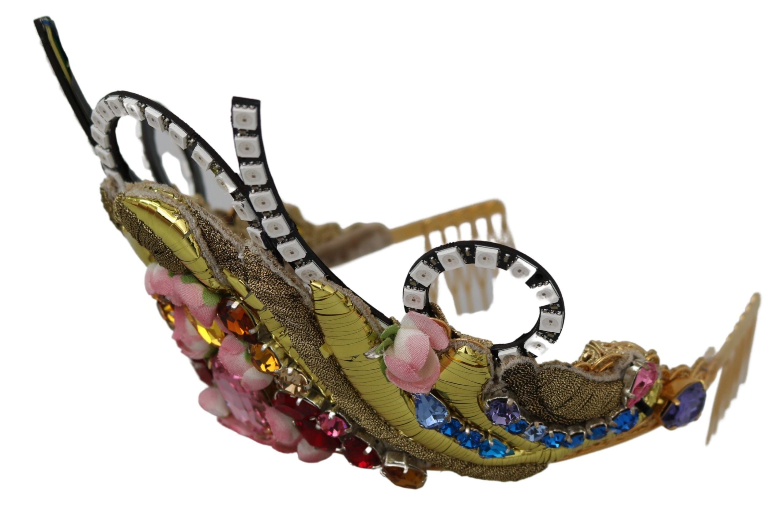 Dolce & Gabbana Gold Messing Floral Kristalle LED Lichter Krone Tiara Diadem