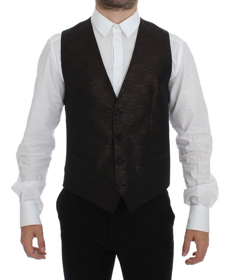 Dolce & Gabbana Schwarzes Woll-Logo-Kleid Gilet Vest