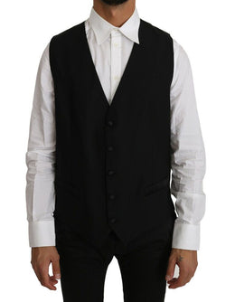 Dolce & Gabbana Schwarze Weste aus fester Wolle und Seide