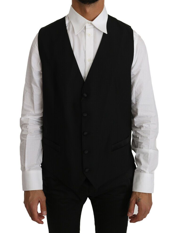 Dolce & Gabbana Schwarze Weste aus fester Wolle und Seide