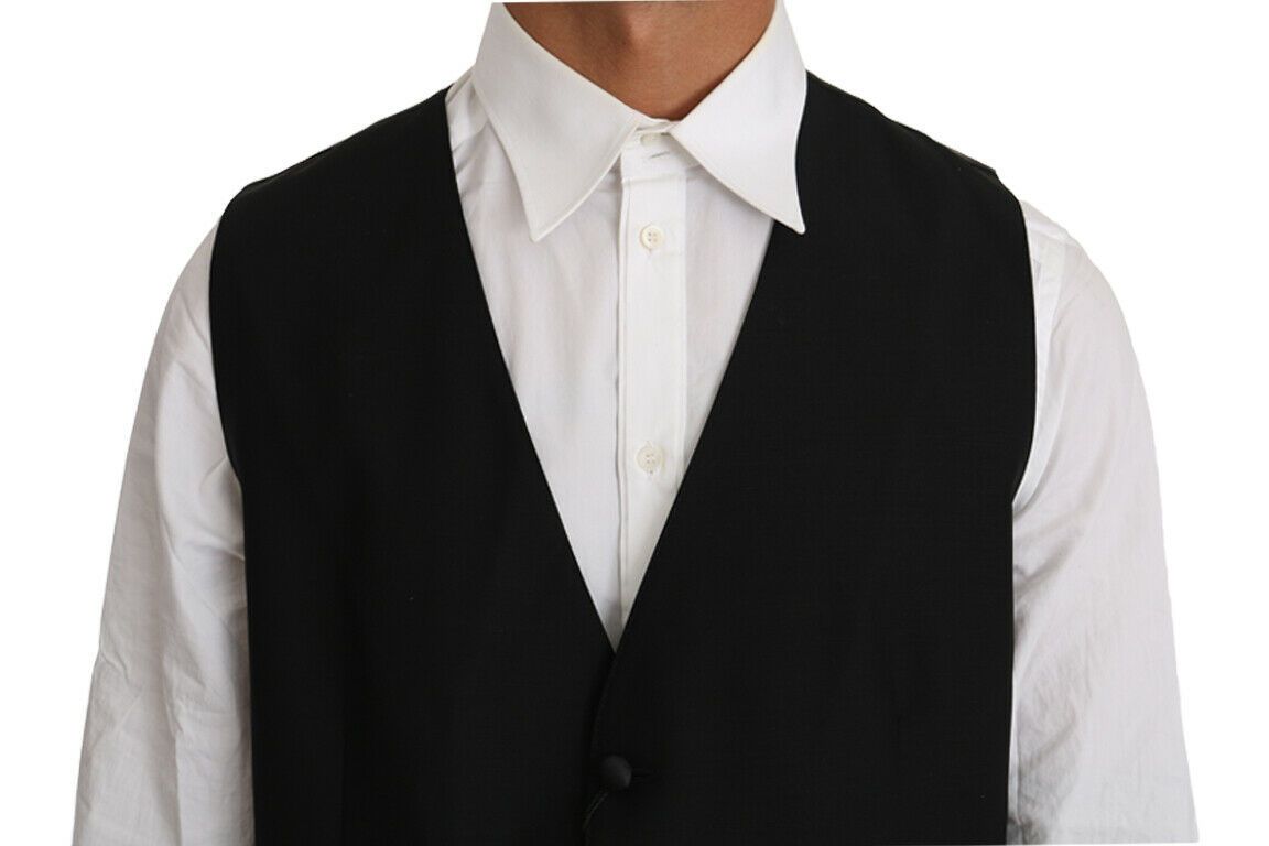 Dolce & Gabbana Schwarze Weste aus fester Wolle und Seide