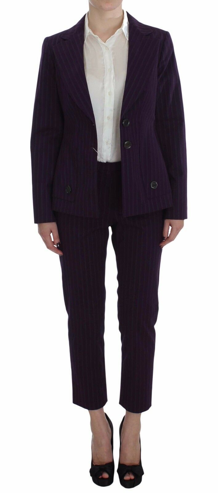 BENCIVENGA Lila gestreifter Stretch-Mantel Blazer Hose Anzug