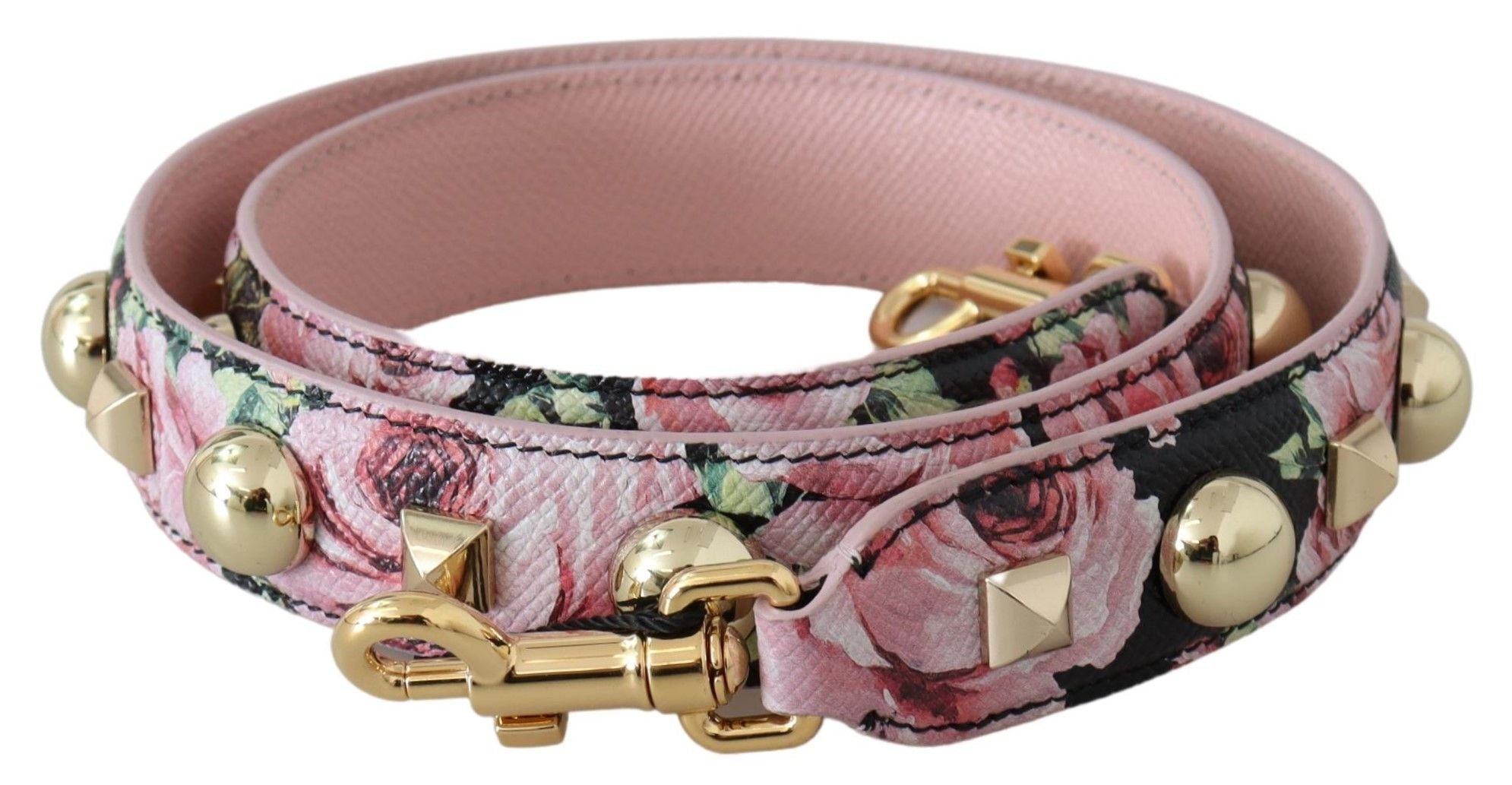 Dolce & Gabbana Rosa geblümte Tasche mit goldenen Nieten Accessoire Schulterriemen