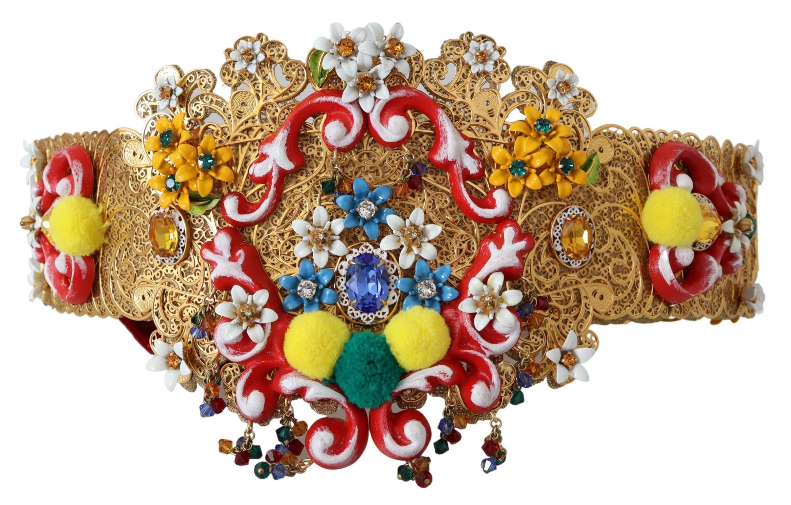 Dolce & Gabbana Breiter Carretto-Gürtel mit floralem Kristall und Verzierungen an der Taille