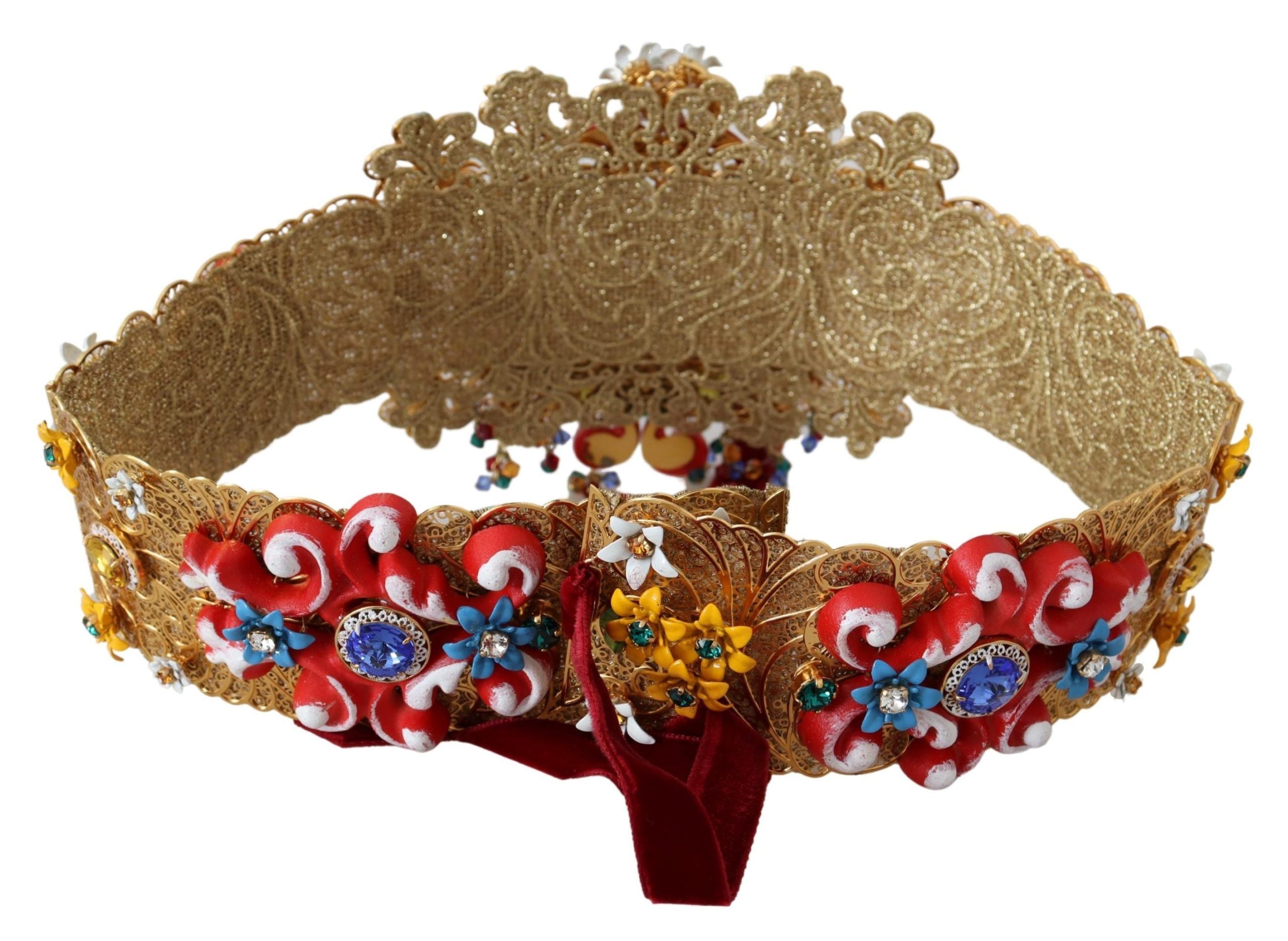 Dolce & Gabbana Breiter Carretto-Gürtel mit floralem Kristall und Verzierungen an der Taille