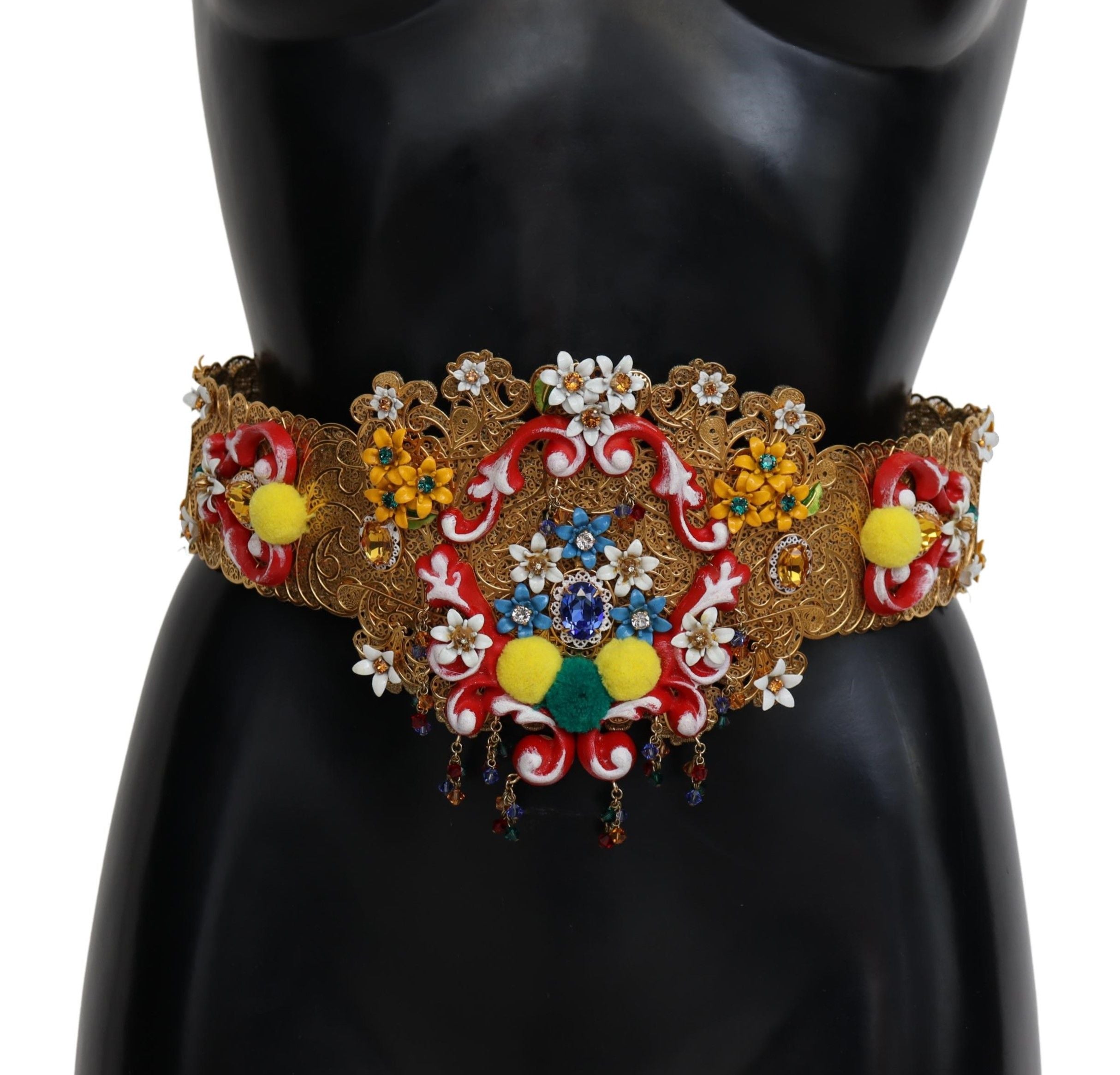 Dolce & Gabbana Breiter Carretto-Gürtel mit floralem Kristall und Verzierungen an der Taille