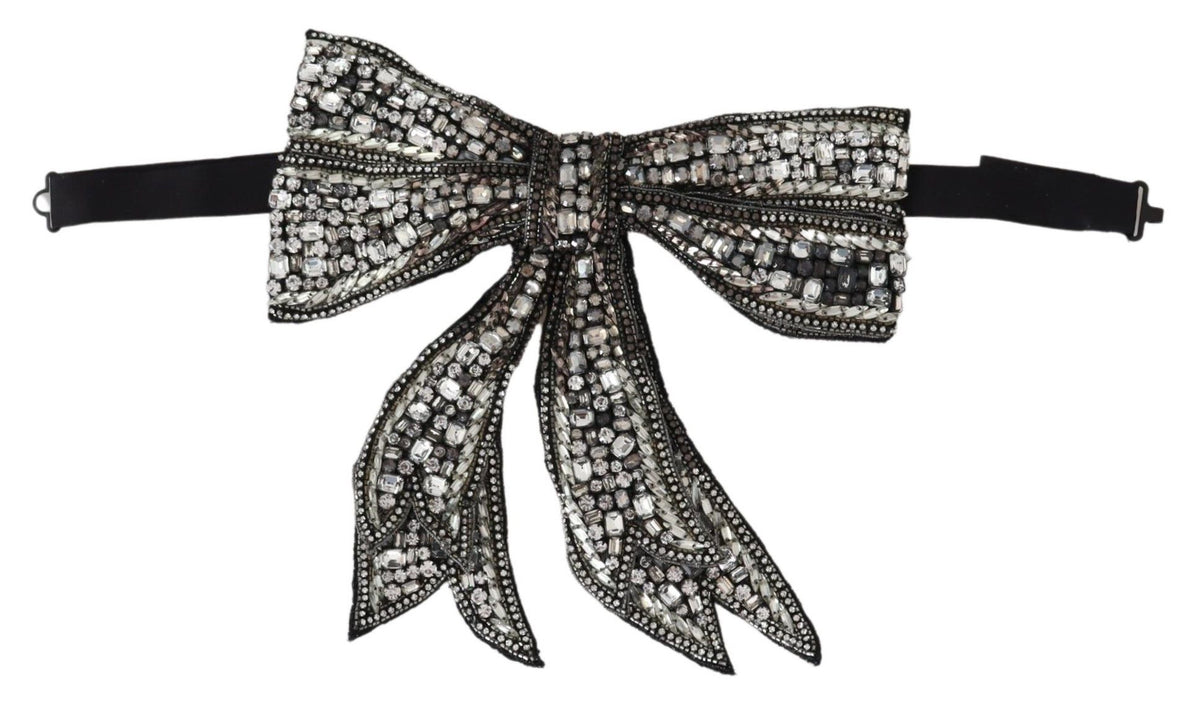 Dolce & Gabbana Silberne Kristall Perlen Pailletten Laufsteg Halskette Bowtie