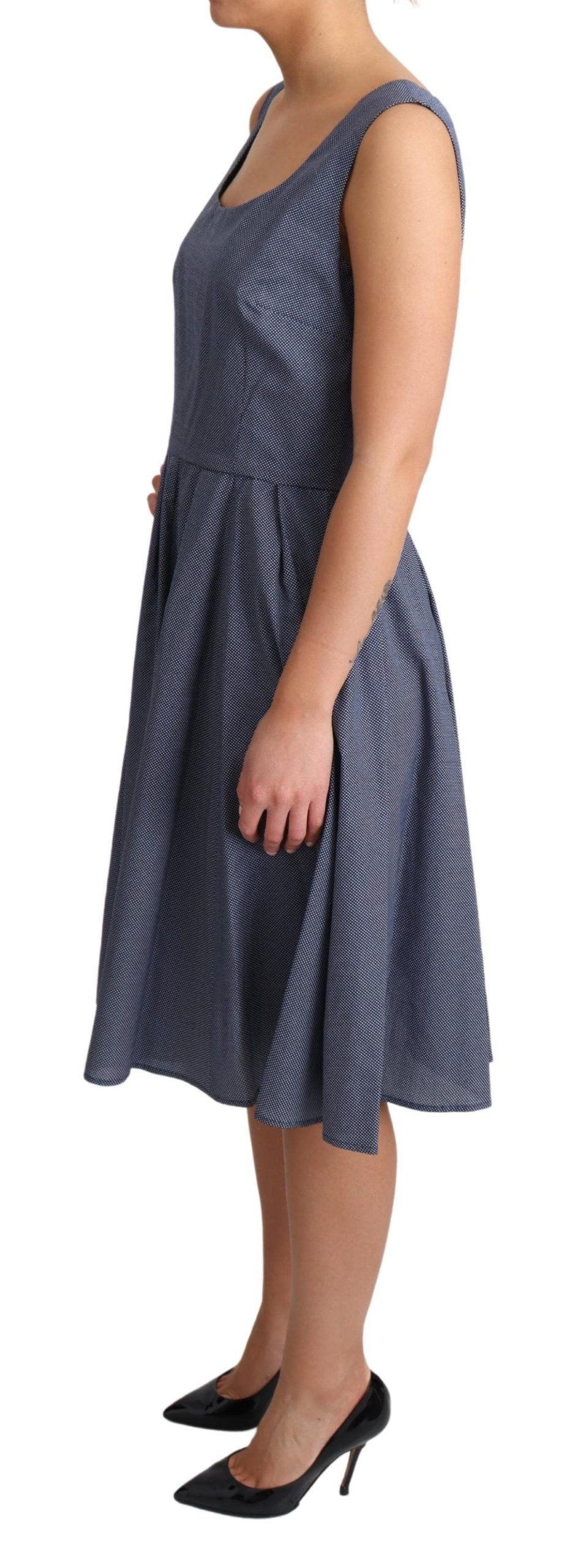 Dolce & Gabbana Blaues Stretchkleid mit Polka-Baumwolle in A-Linie
