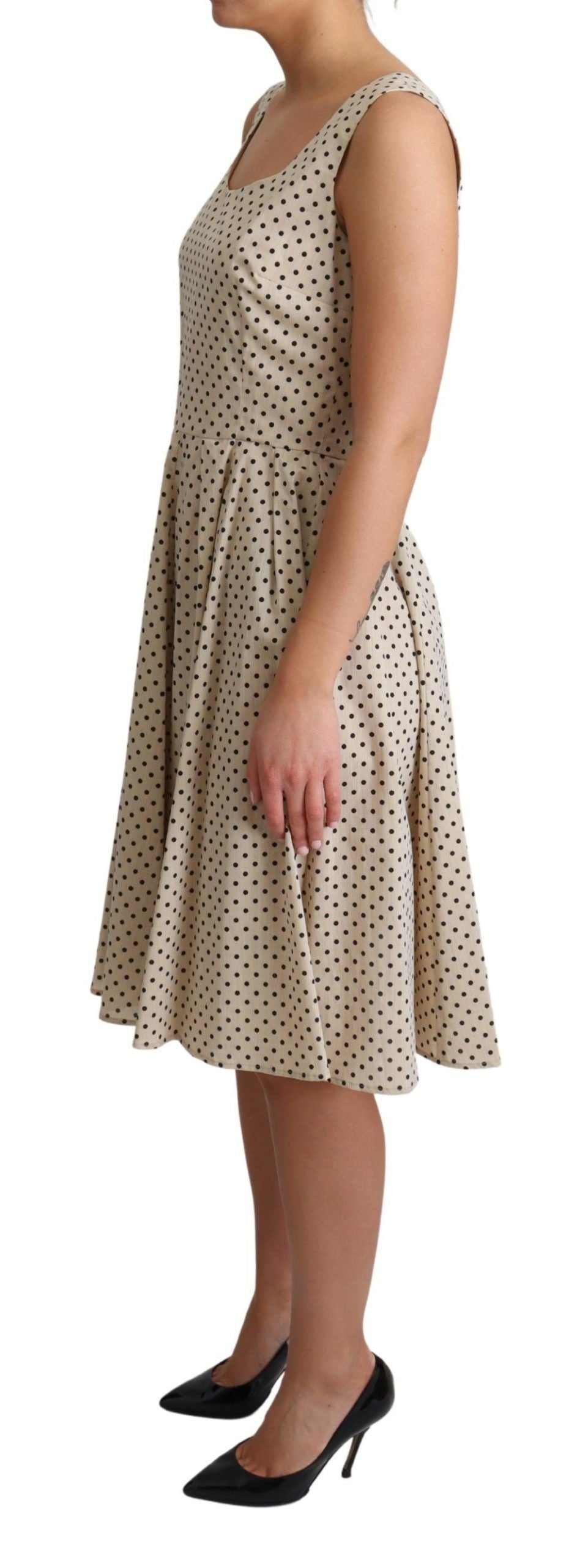 Dolce & Gabbana Beige gepunktetes Kleid aus Baumwolle in A-Linie
