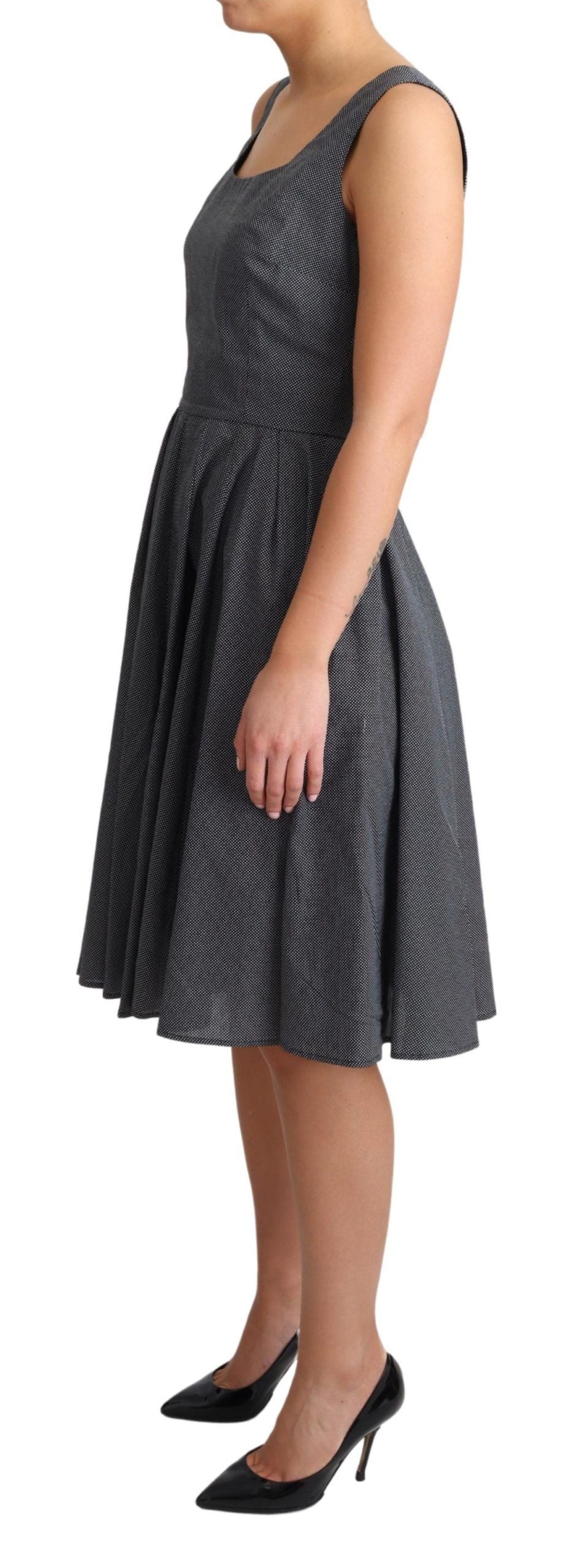 Dolce & Gabbana Schwarzes gepunktetes A-Linien-Kleid aus Baumwolle