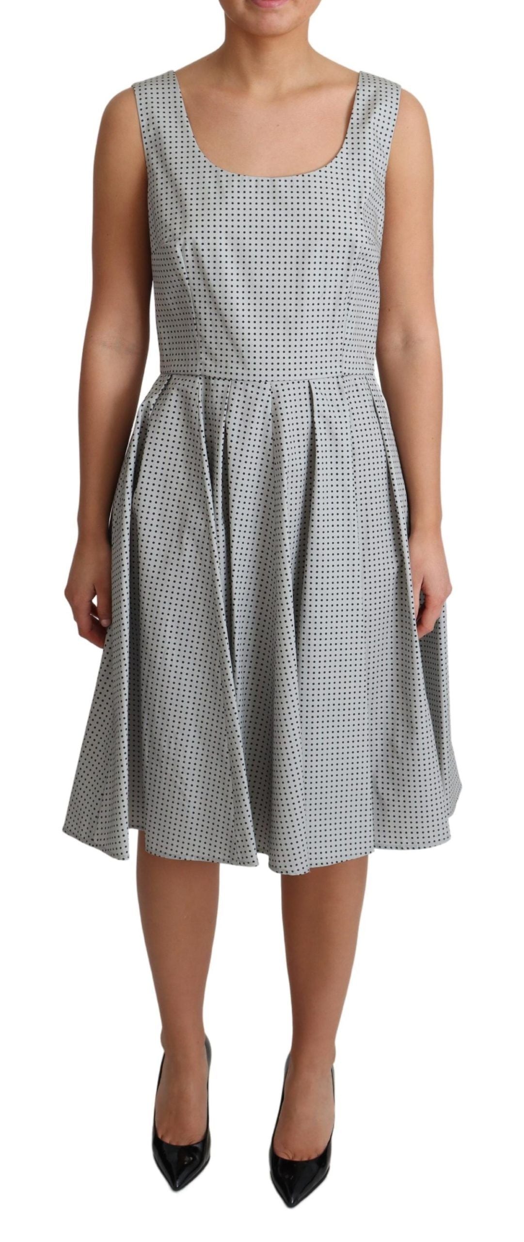 Dolce & Gabbana Graues gepunktetes A-Linien-Kleid aus Baumwolle