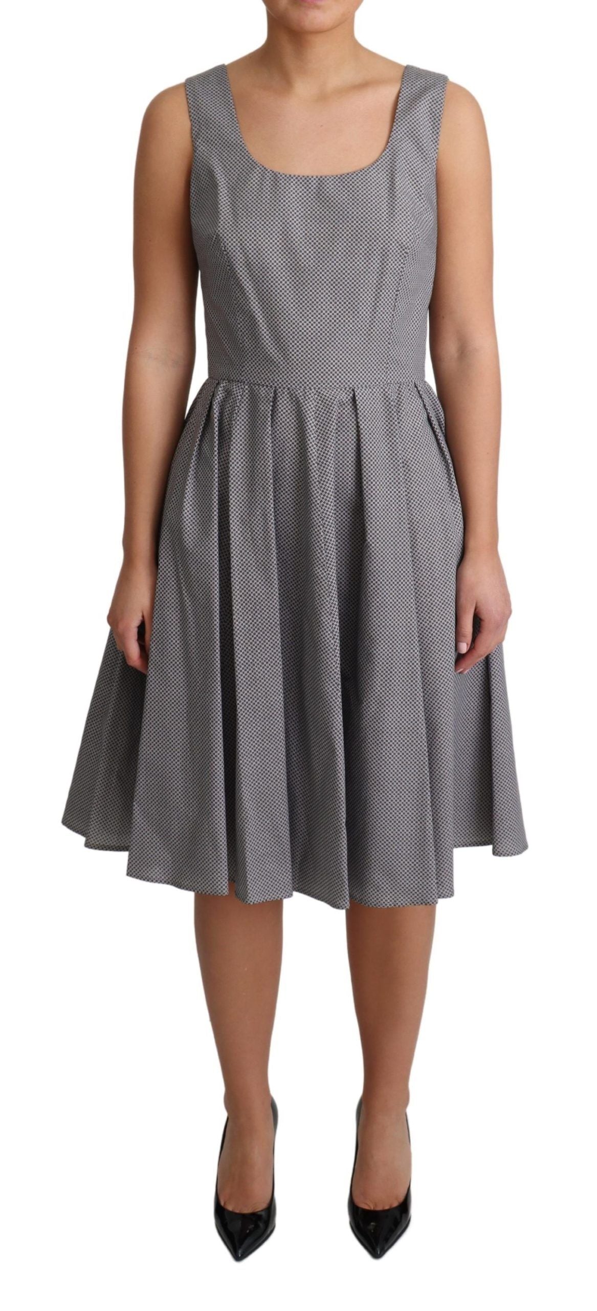Dolce & Gabbana Blau-Beige Geometrisches Baumwollkleid in A-Linie