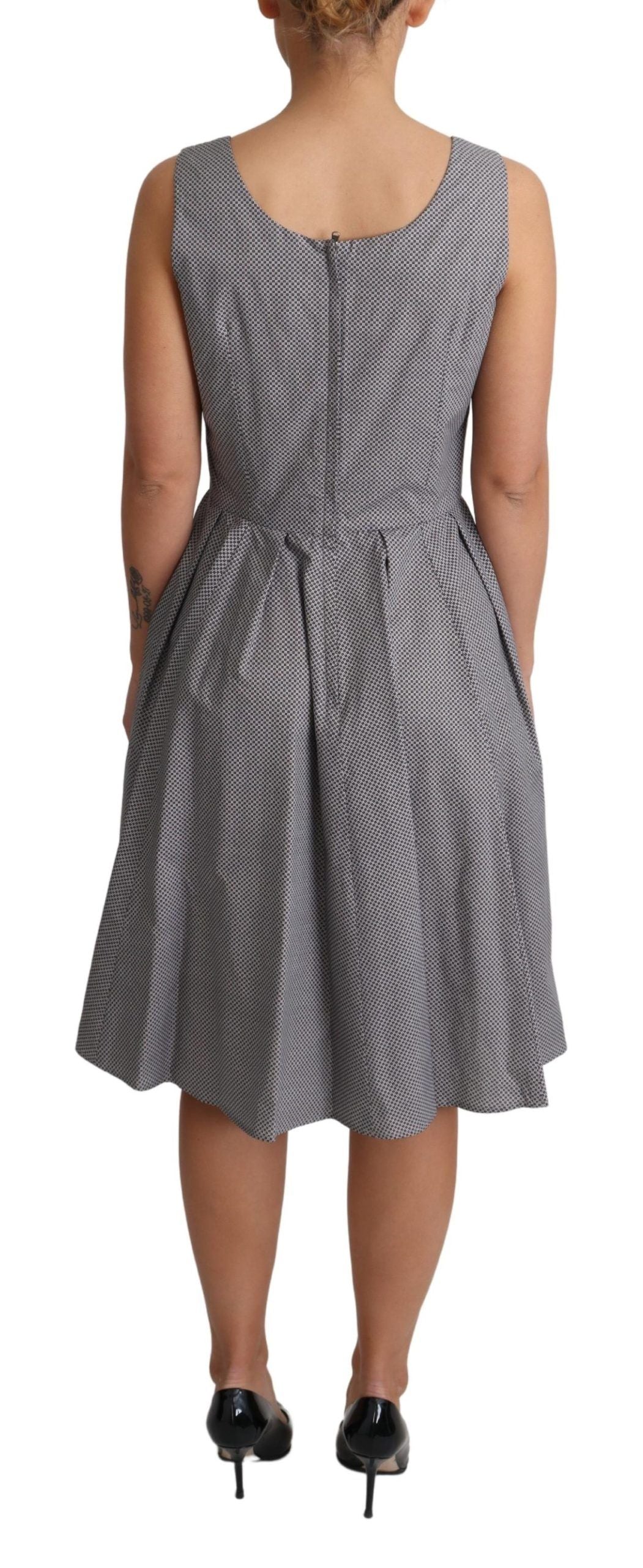 Dolce & Gabbana Blau-Beige Geometrisches Baumwollkleid in A-Linie