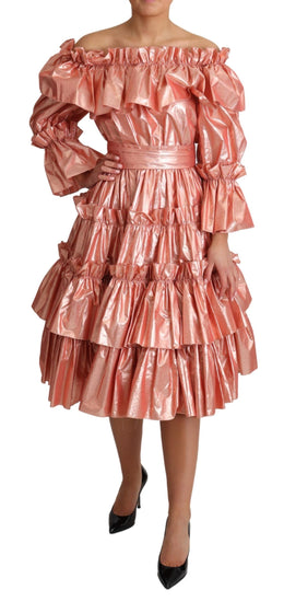 Dolce & Gabbana Rosa Rüschenkleid Seiden-Baumwoll-Kleid