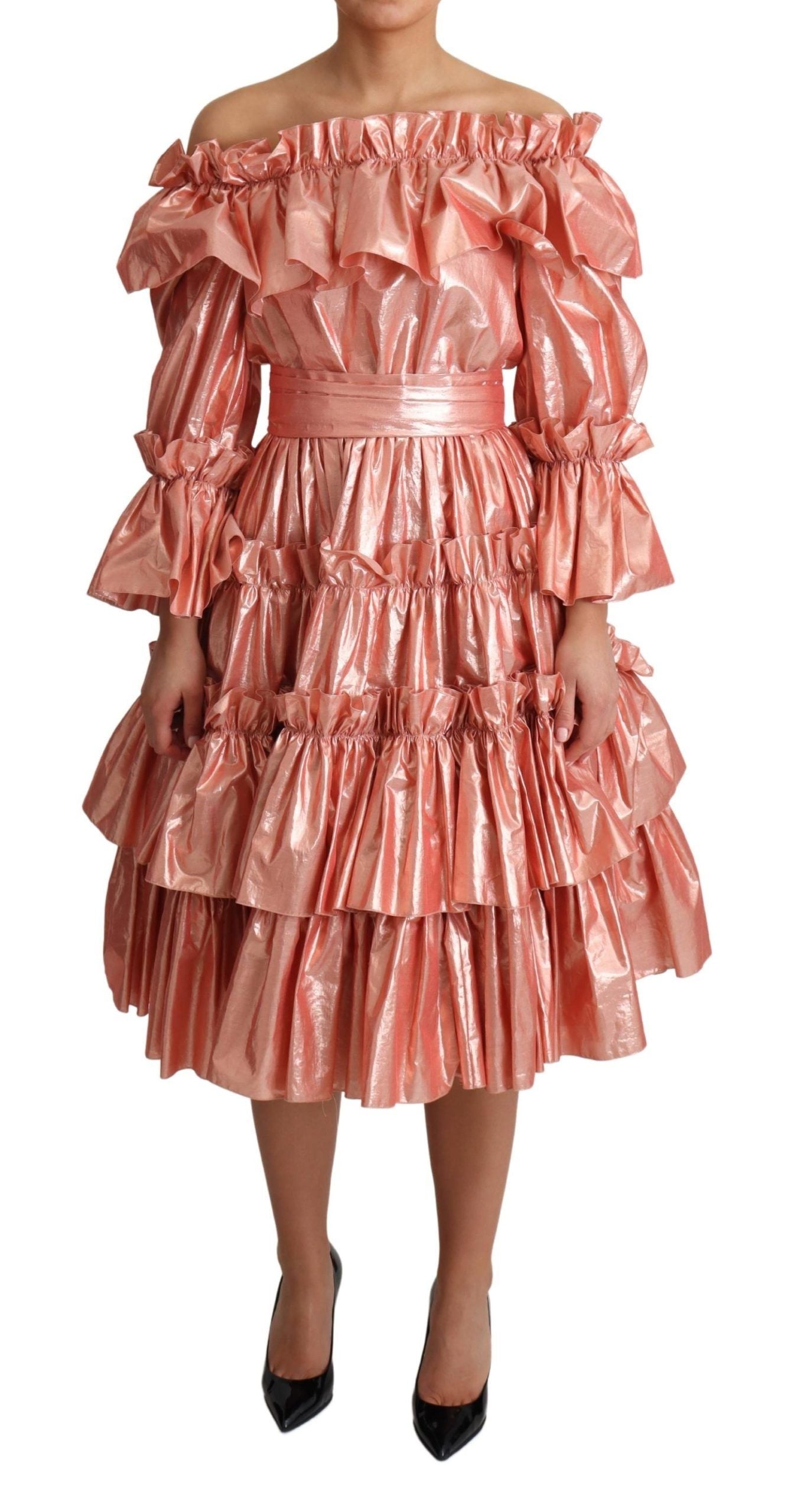 Dolce & Gabbana Rosa Rüschenkleid Seiden-Baumwoll-Kleid
