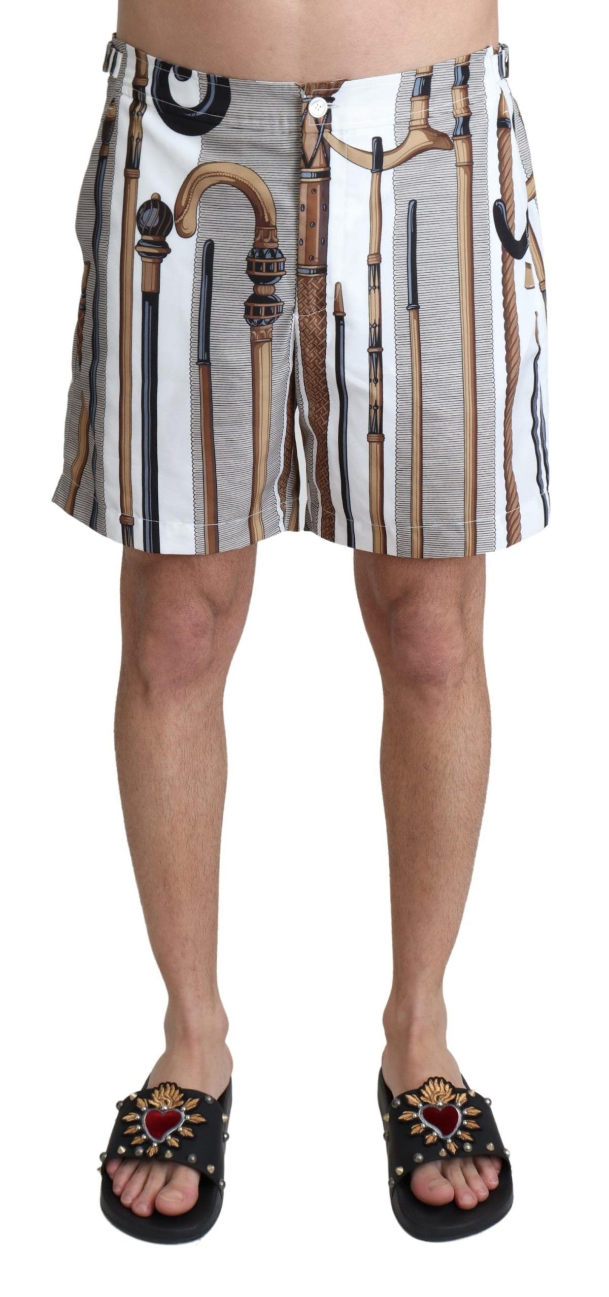 Dolce & Gabbana Weißer Spazierstock Beachwear Shorts Badeshorts