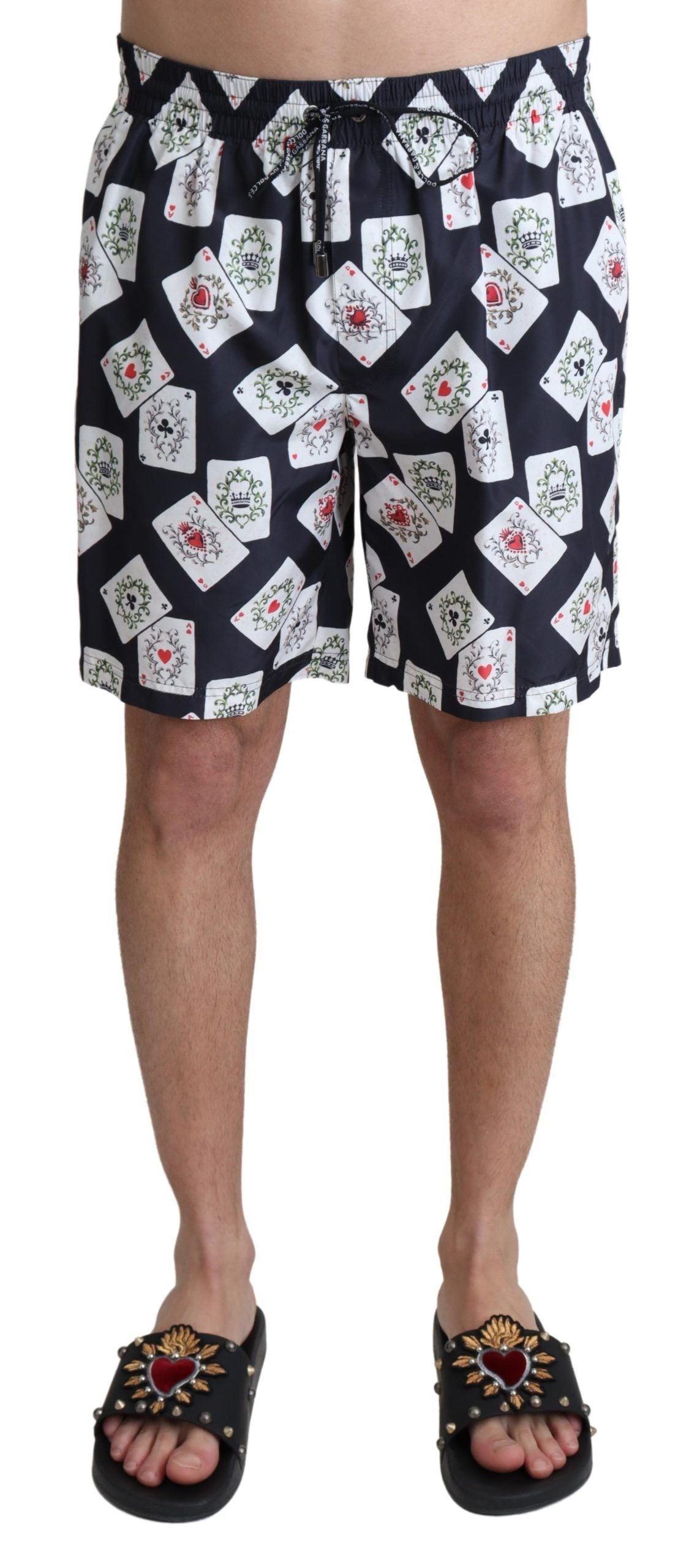 Dolce & Gabbana Black Card Deck Print Beachwear Badeshorts
