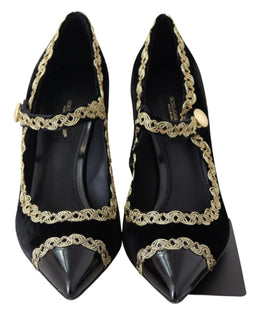 Dolce & Gabbana Schwarzer Samt Gold Mary Janes Pumps
