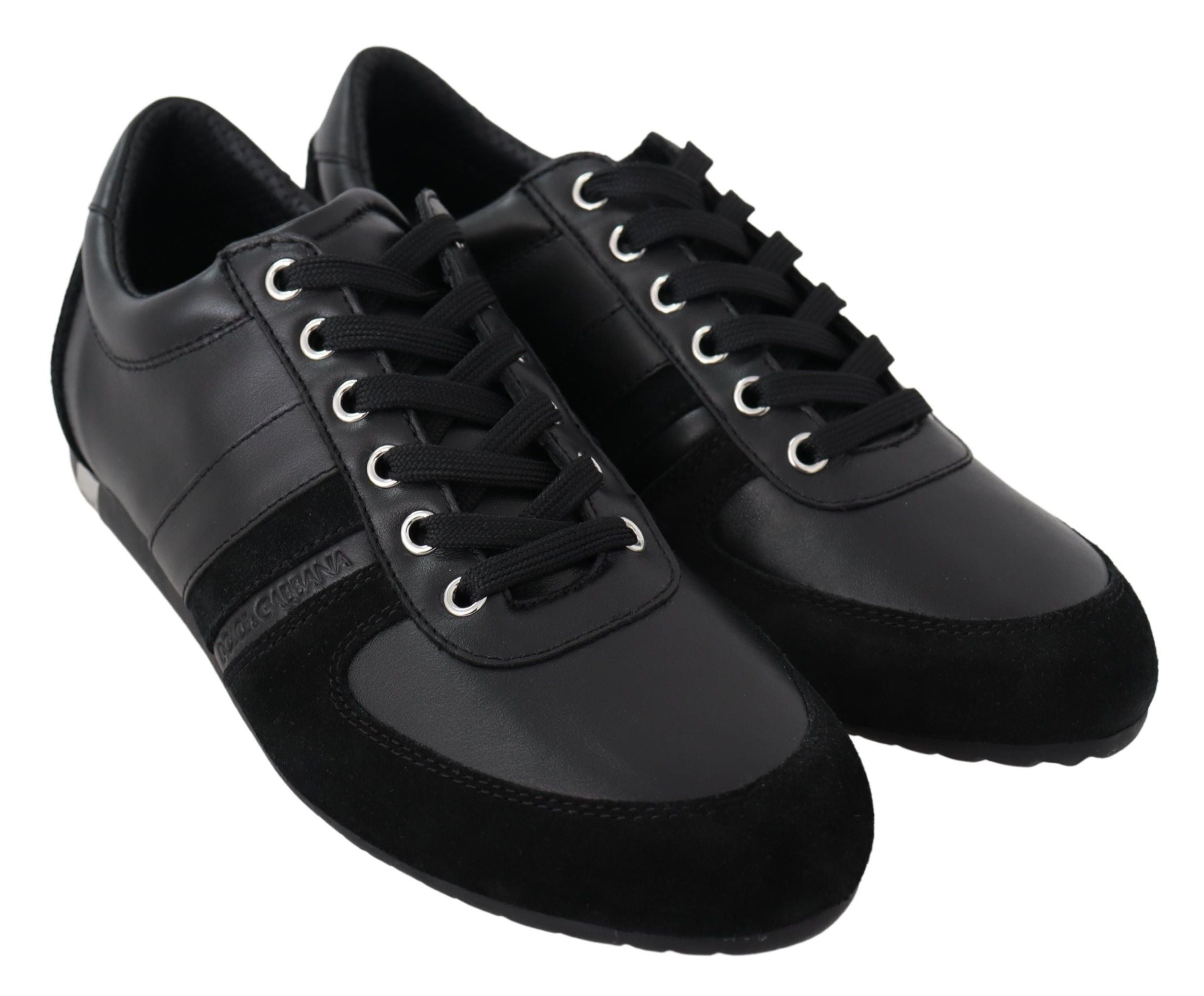 Dolce & Gabbana Schwarz Logo Leder Casual Turnschuhe Schuhe