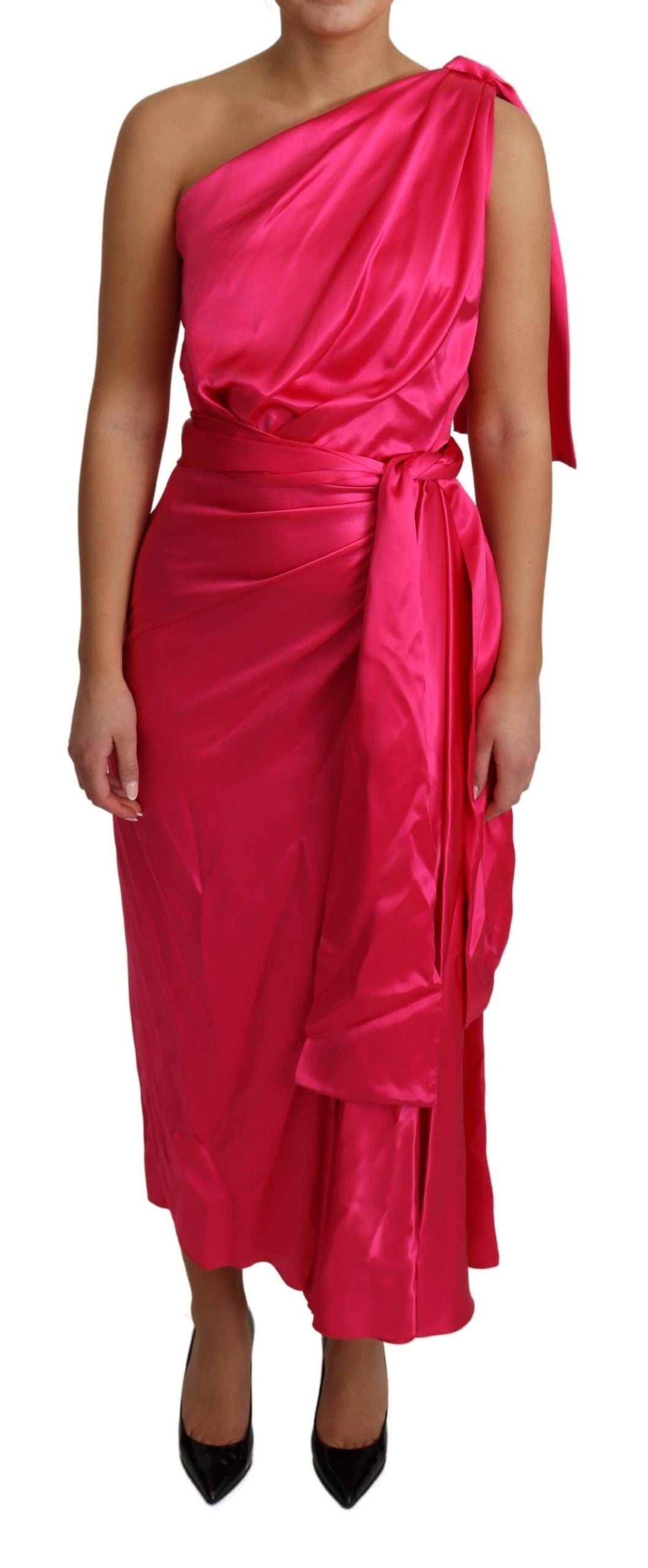 Dolce & Gabbana Kleid Rosa Taillierter Schnitt One Shoulder Midikleid