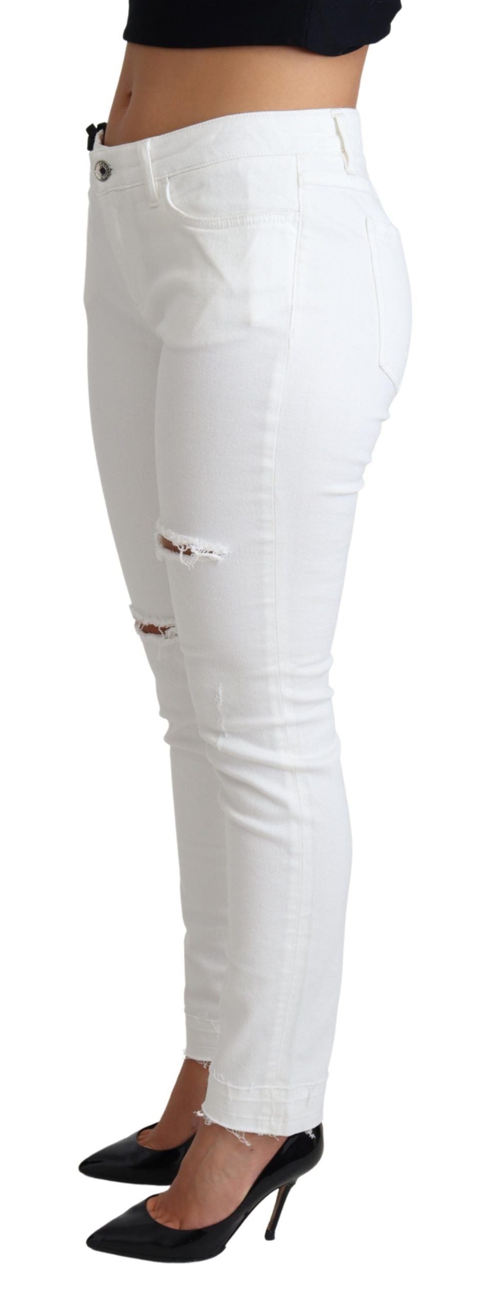 Dolce & Gabbana Weiße zerfledderte Skinny Denim Baumwoll-Stretch-Jeans