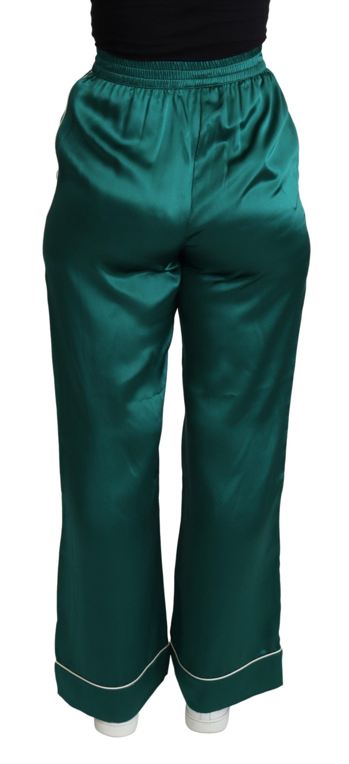 Dolce & Gabbana Grüne Pyjamahose mit hoher Taille Seidenhose