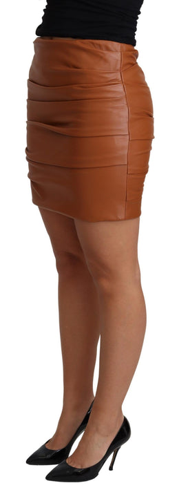 Dolce & Gabbana Brauner Lammfell-Mini-Faltenrock mit hoher Taille