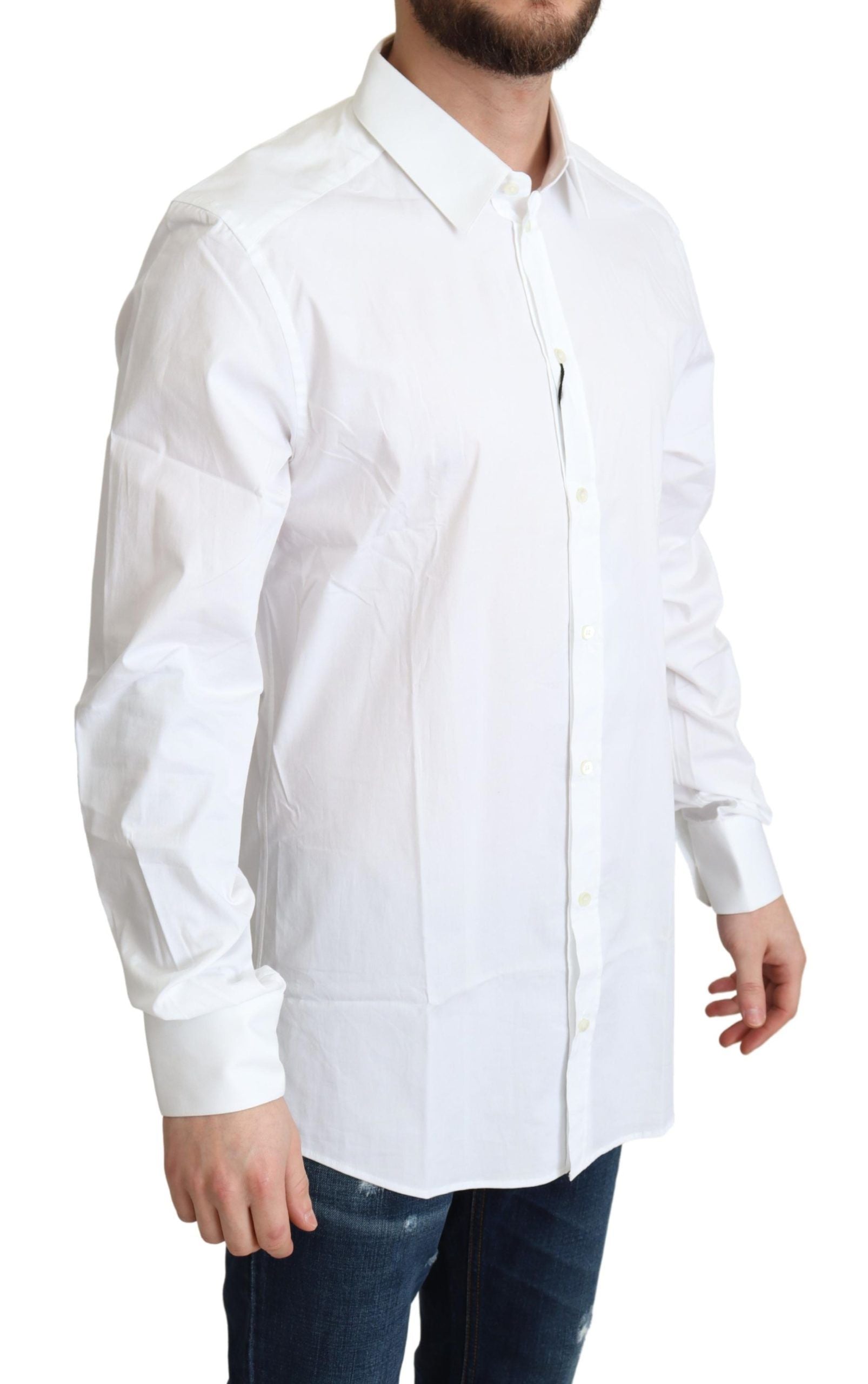 Dolce & Gabbana Weißes Baumwoll-Stretch-Hemd für Männer, formell