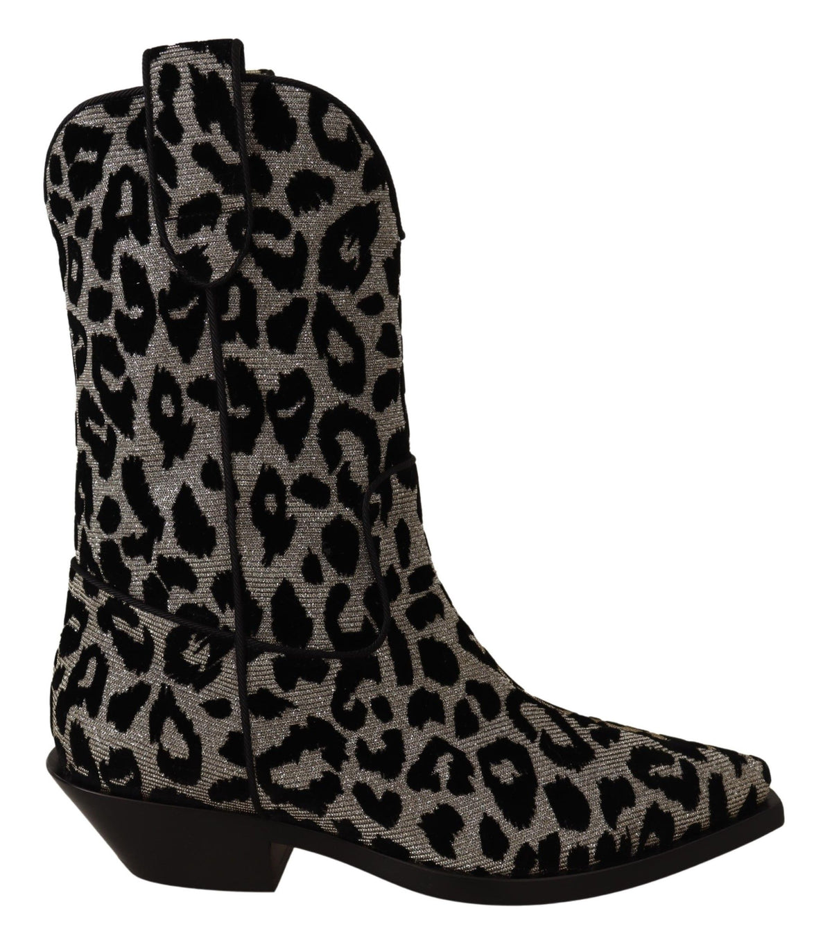 Dolce & Gabbana Grau Schwarz Leopard Cowboy Stiefel Schuhe