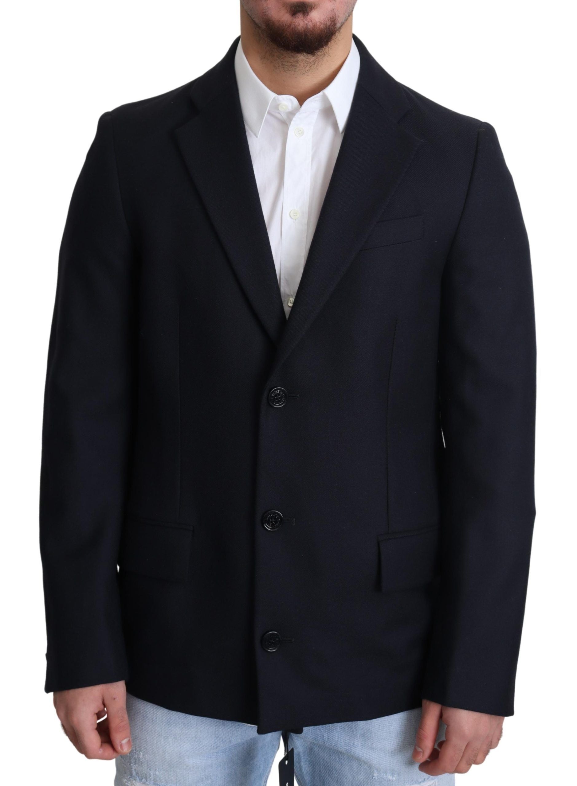 Dolce & Gabbana Dunkelblauer Wollmantel einreihig Jacke