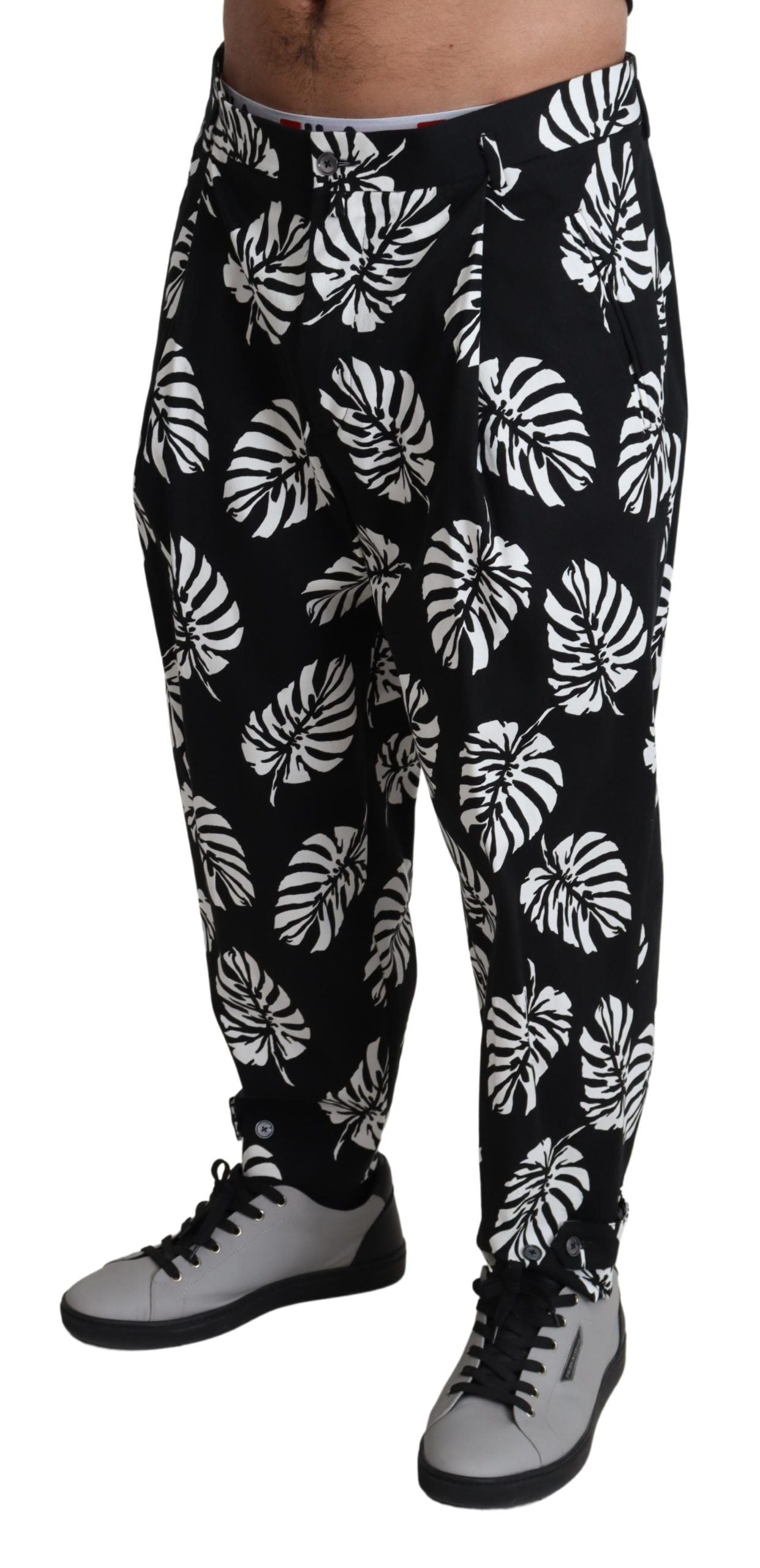 Dolce & Gabbana Schwarzes Blatt Baumwoll-Stretch-Hose Hose Hose