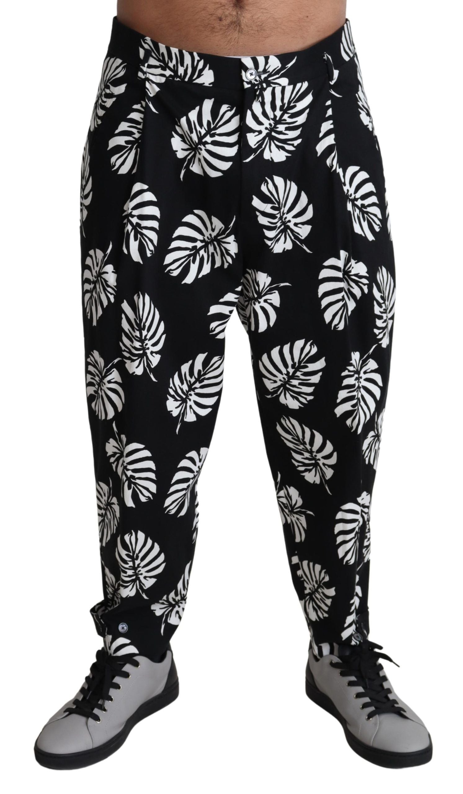 Dolce & Gabbana Schwarzes Blatt Baumwoll-Stretch-Hose Hose Hose