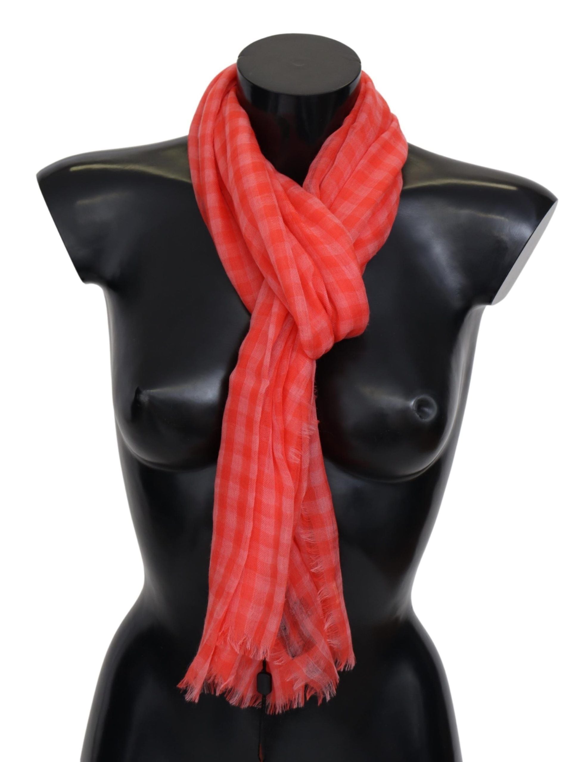 Missoni Orange kariertes Kaschmir Unisex-Wickeltuch mit Fransen