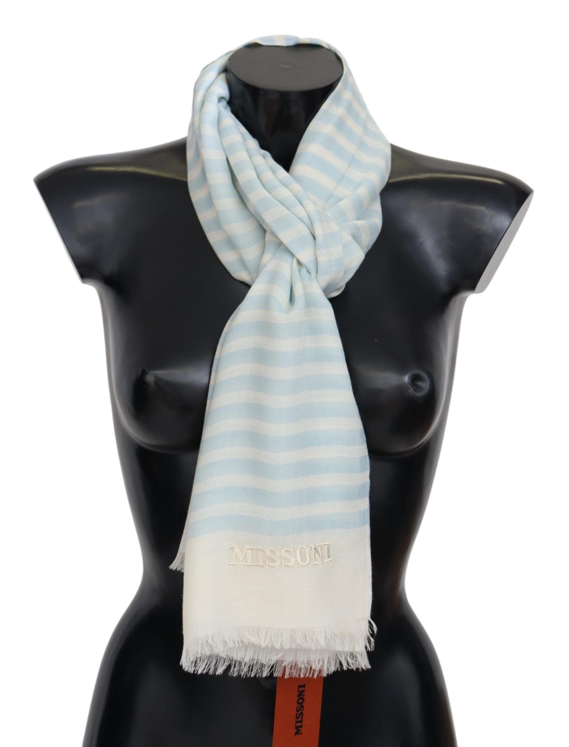 Missoni Blau-weiß gefütterter Kaschmir-Unisex-Wickelschal