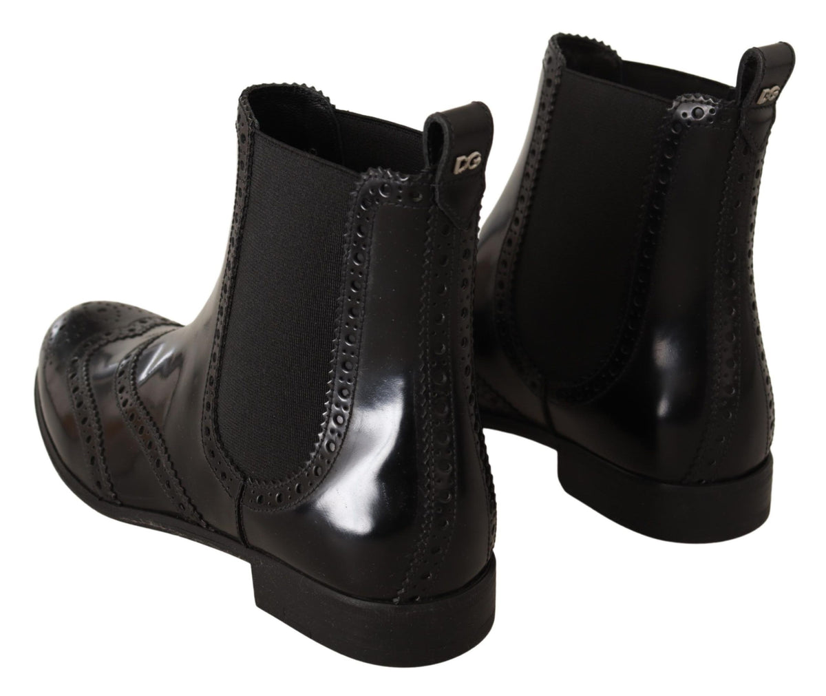 Dolce & Gabbana Schwarz Leder Knöchel hohe flache Stiefel Schuhe