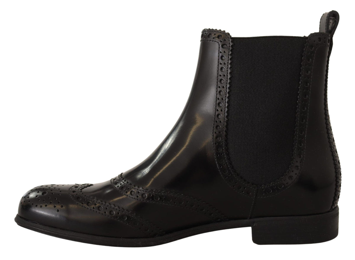 Dolce & Gabbana Schwarz Leder Knöchel hohe flache Stiefel Schuhe