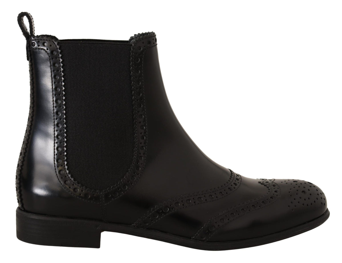 Dolce & Gabbana Schwarz Leder Knöchel hohe flache Stiefel Schuhe