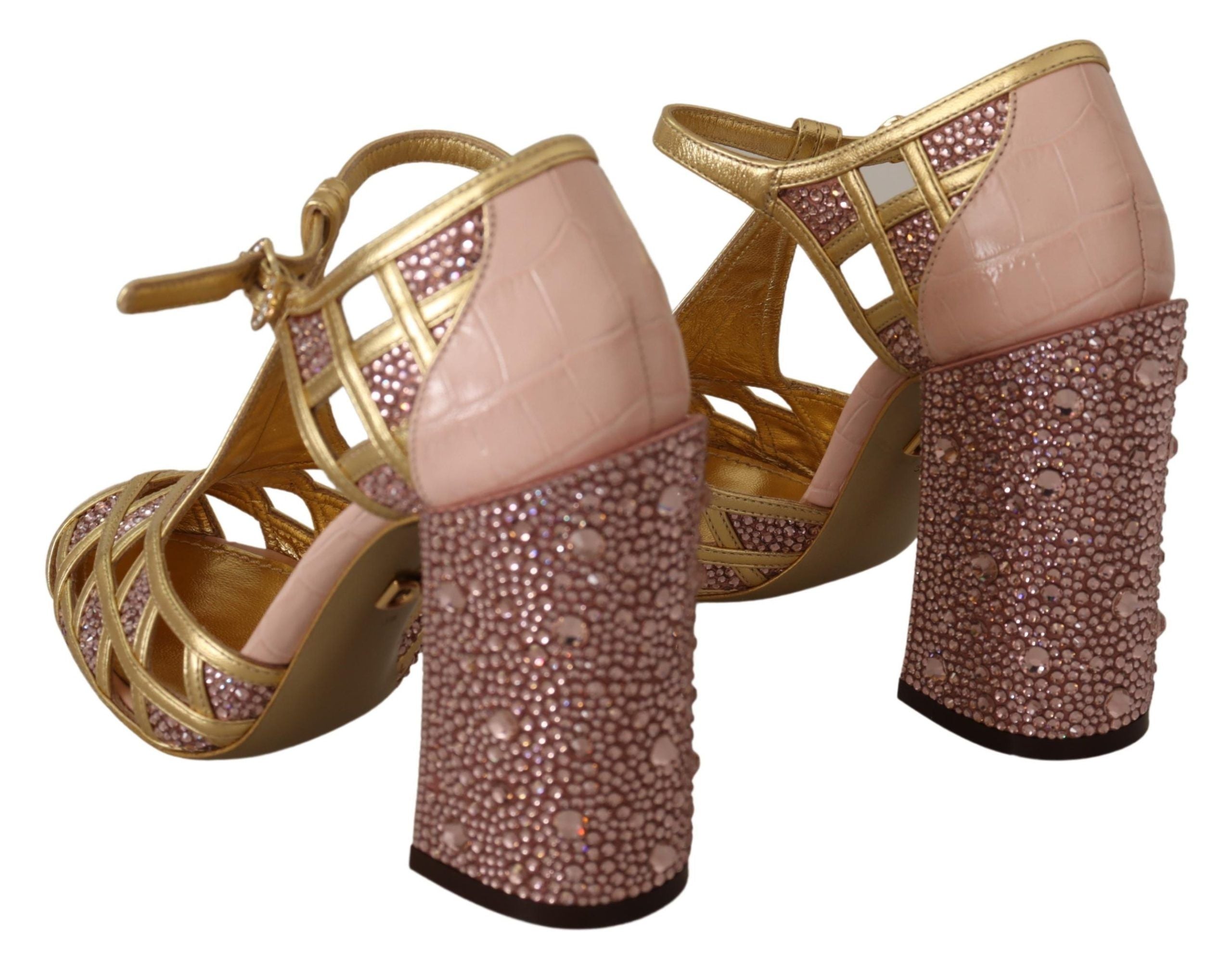 Dolce & Gabbana Rosa Gold Leder Kristall Pumps T-Riemen Schuhe