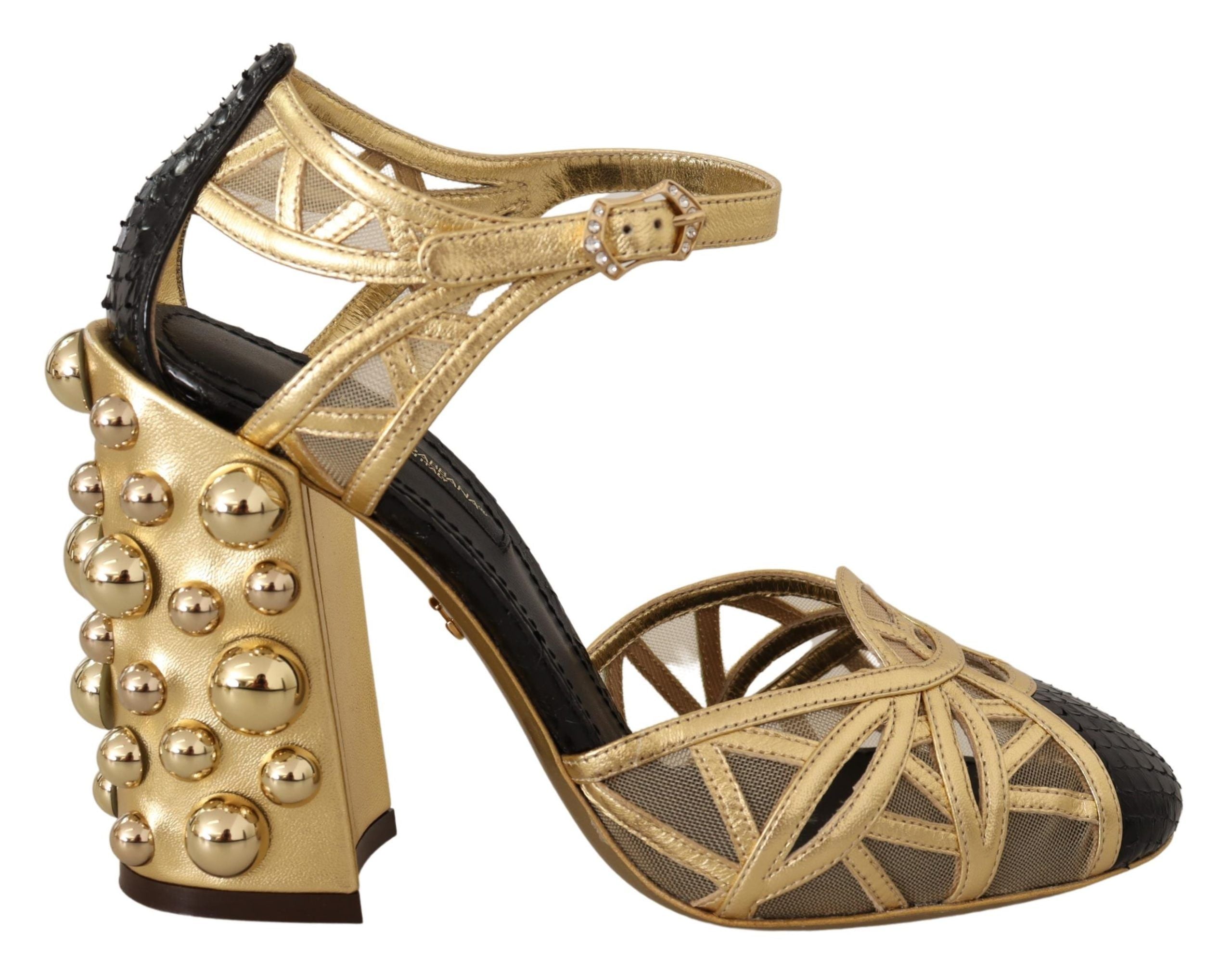 Dolce & Gabbana Schwarz Gold Leder Nieten Riemchen Schuhe