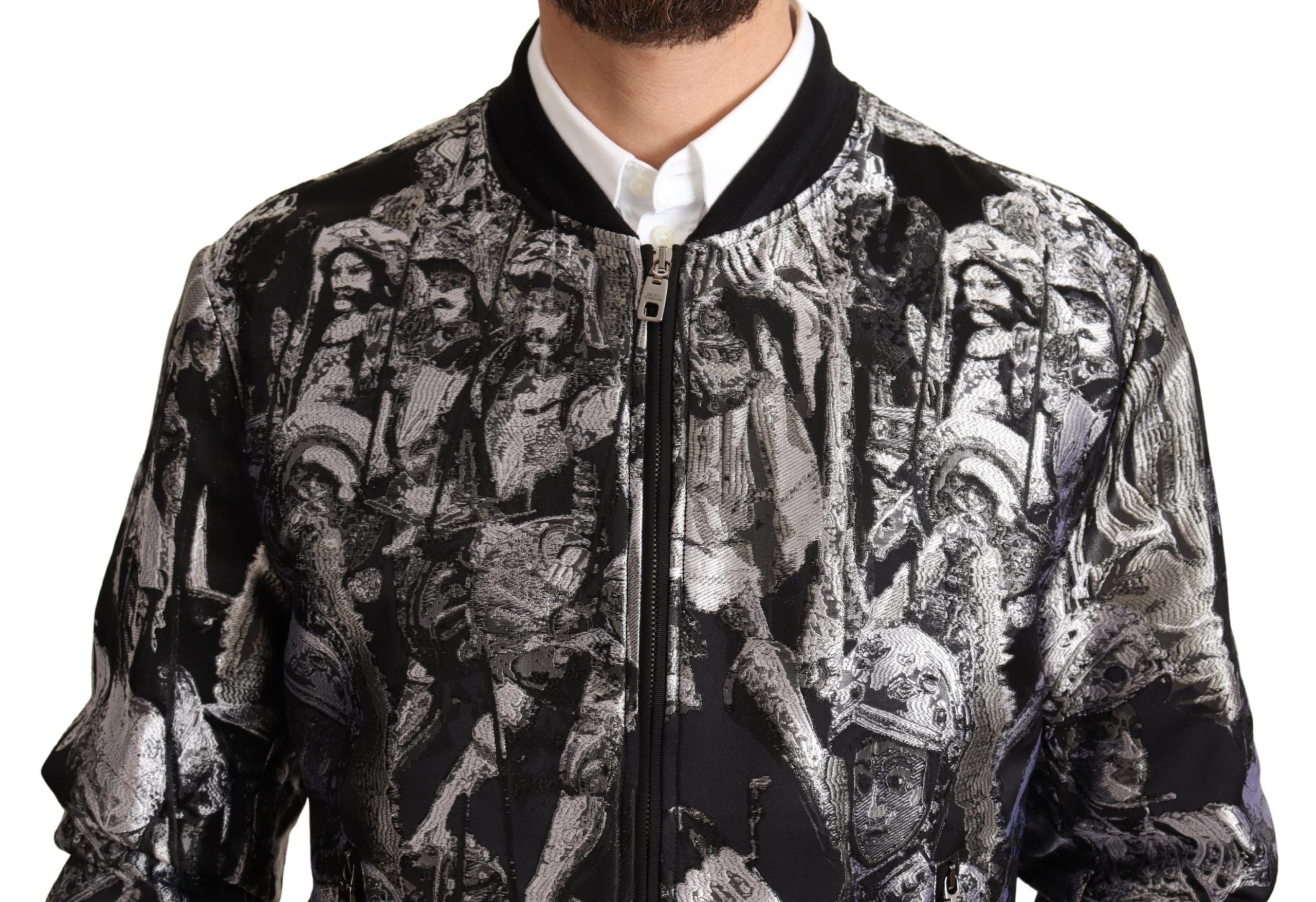 Dolce & Gabbana Schwarz Silber Puppi Motiv Bomberjacke