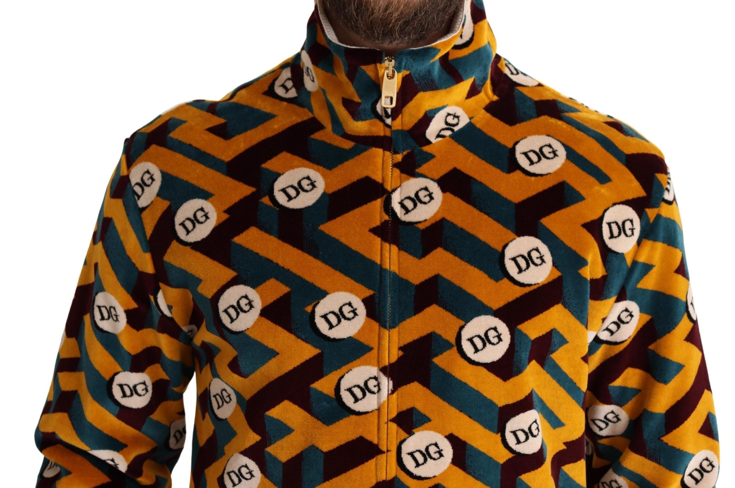 Dolce & Gabbana Multicolor Samt DG Logo Herren Pullover Jacke