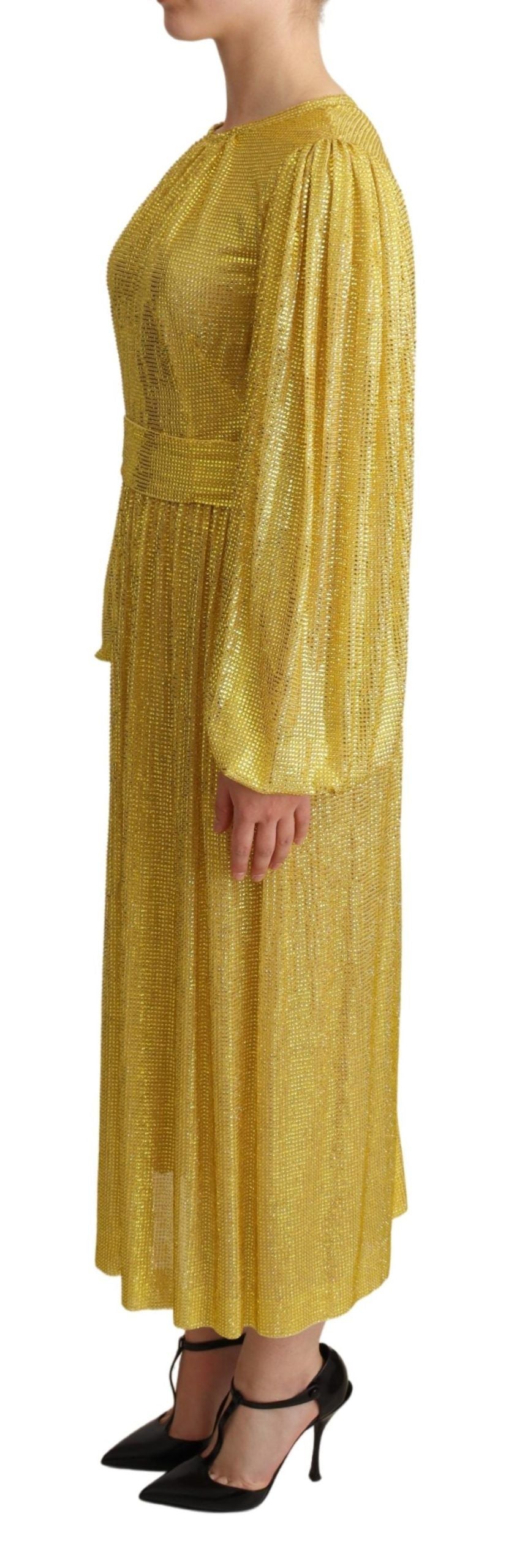 Dolce & Gabbana Gelbes plissiertes Maxikleid aus Kristallnetz
