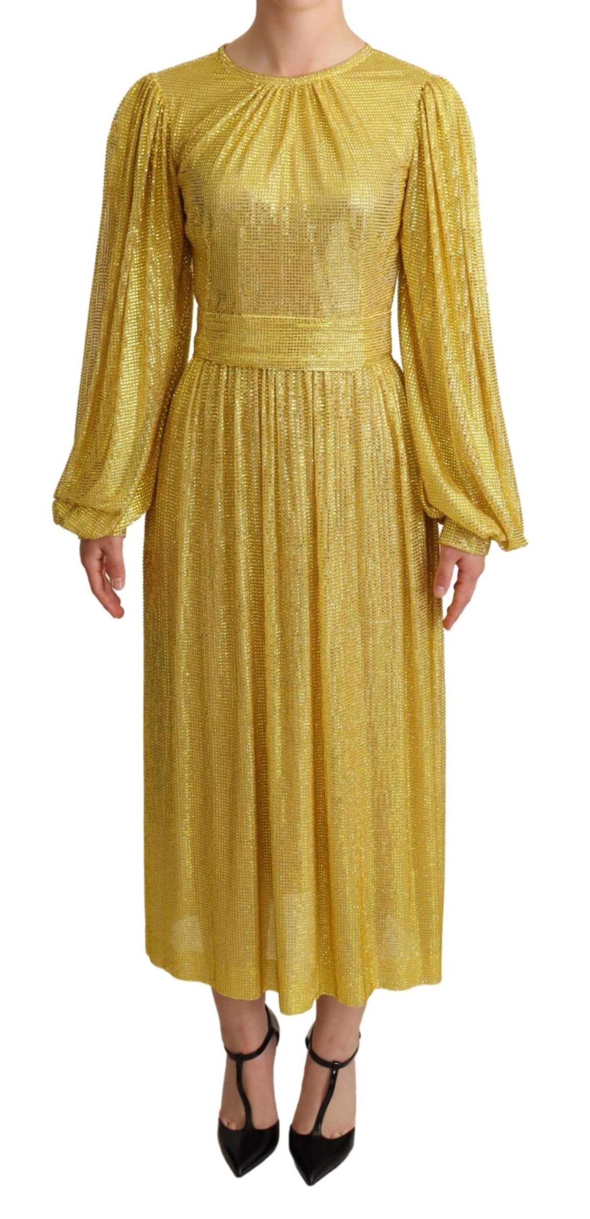 Dolce & Gabbana Gelbes plissiertes Maxikleid aus Kristallnetz